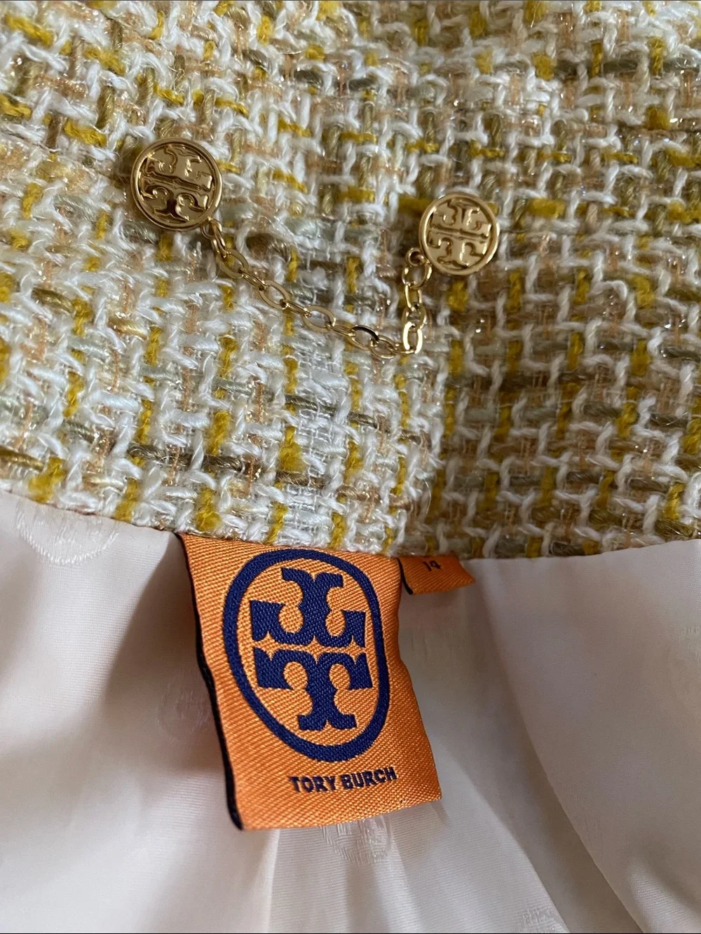Tory Burch Stunning Sparkling Thread Gold Logo Buttons Logo Lined Jacket